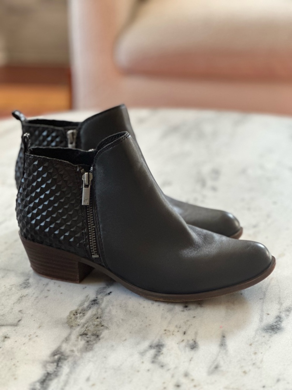 Lucky Brand Black Textured Back Ankle Booties with Side Zip